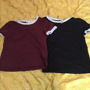2 h&m cropped-ish shirts